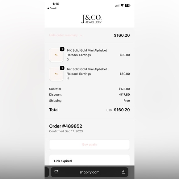 New 14K Gold Flatback Letter Earrings “N” “O” - With Boxes - Picture 16 of 16